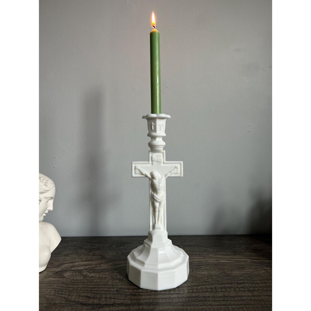 Vintage Milk Glass Crucifix Candle Holder